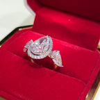 9.42CT Pear Lab Grown Diamond Engagement Ring | 14K Gold | E VVS2 | Halo 3-Stone
