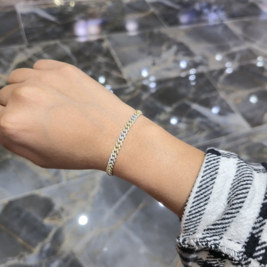 Natural Diamond Cuban Bracelet 10K Two Tone Gold 5mm 1.47ctw Box Clasp 6"