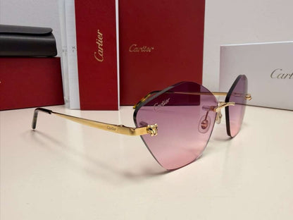 Cartier Panthere Rimless Sunglasses Purple/Pink Gradient Lens Authentic Full Set