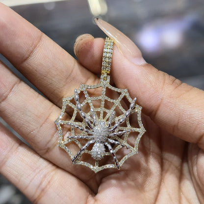 10k Solid Gold 1.87 Carat Spider Den Web Natural Diamond Pendant