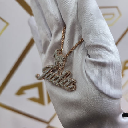 Custom Design Real Diamond Two Layer Cursive Nameplate Pendant Gold   2.5"