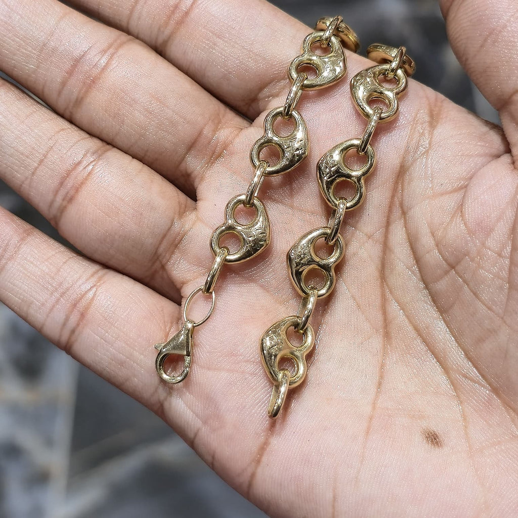 10K Yellow Gold Puff Heart Link Bracelet 8” – Classic Polished Heart Chain