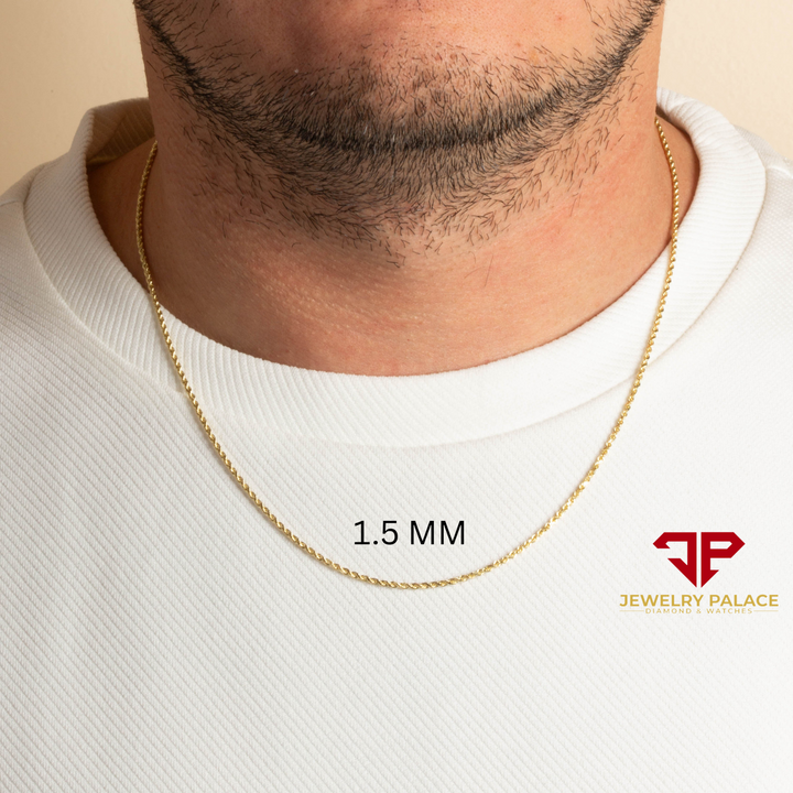 10K Yellow Gold 1mm-4mm Laser Diamond Cut Rope Chain Necklace Men Women 16"- 30"