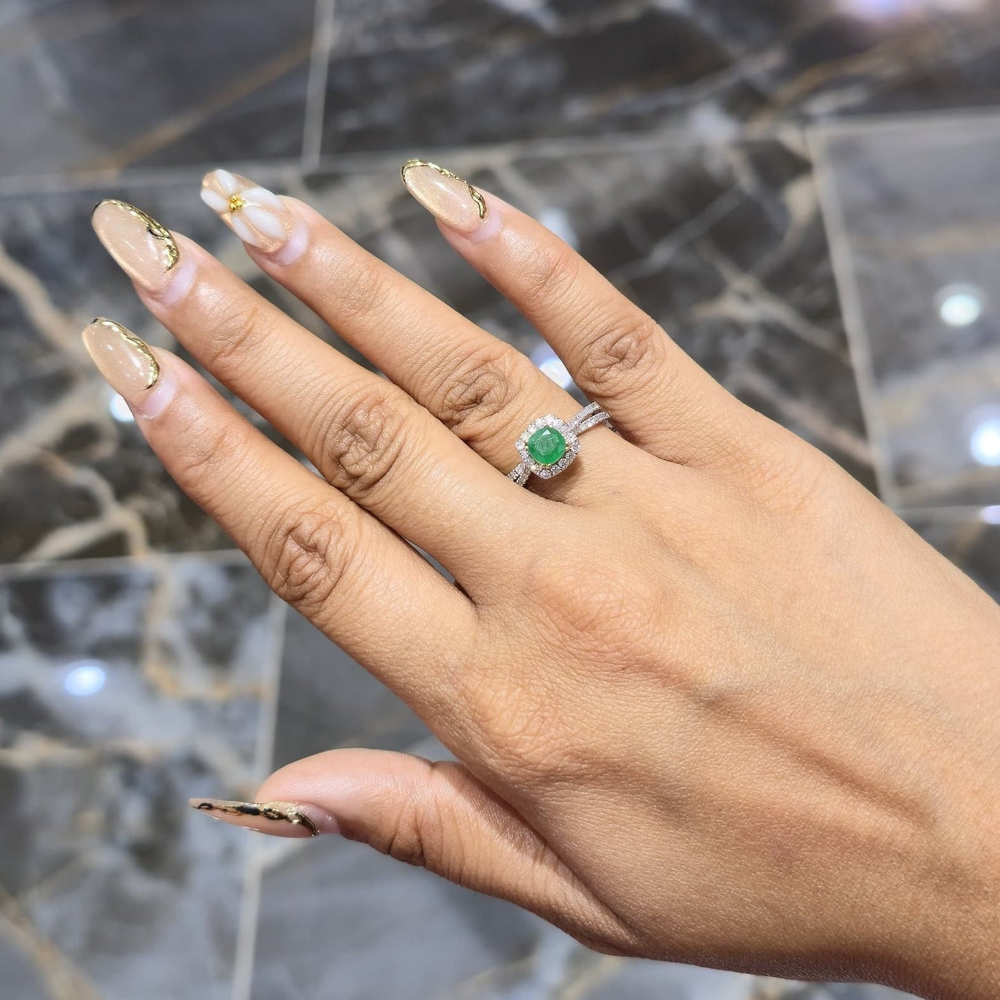 Jewelry Palace 14k Yellow Gold Emerald and 1/2CT TDW Diamond Halo  Ring