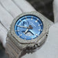 Casio G-Shock S2100  Iced Out Natural Diamond Watch 5CT | Blue Dial Clear Band