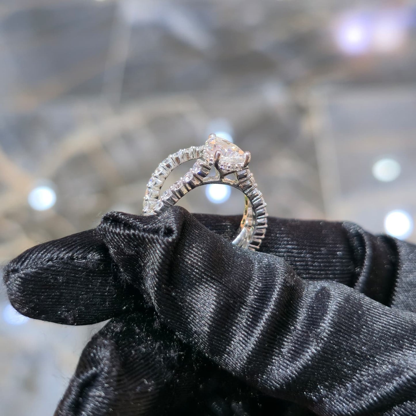 Lab Diamond Pear Teardrop Engagement Ring Set White Silver 3.00 ctw