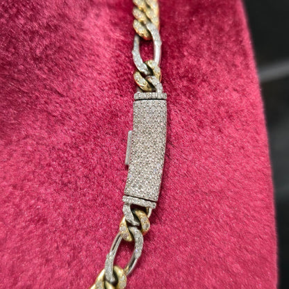 5MM 10K Two Tone Gold Figaro Chain 4.31CT Natural Diamond 20” White Yellow
