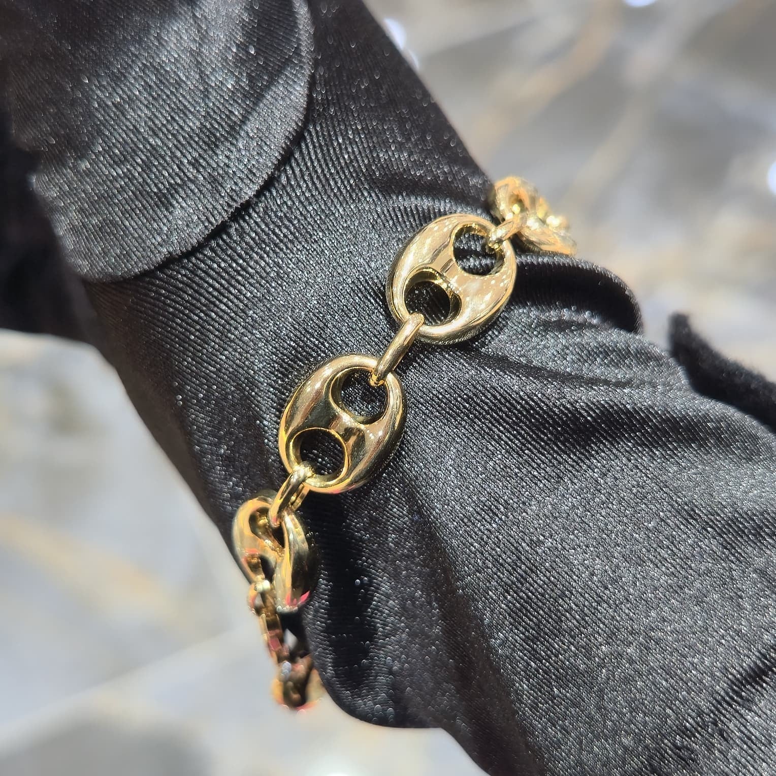 10KT Gold Puff Link Bracelet 12mm 7.5 Inch Solid Yellow Gold Women Men