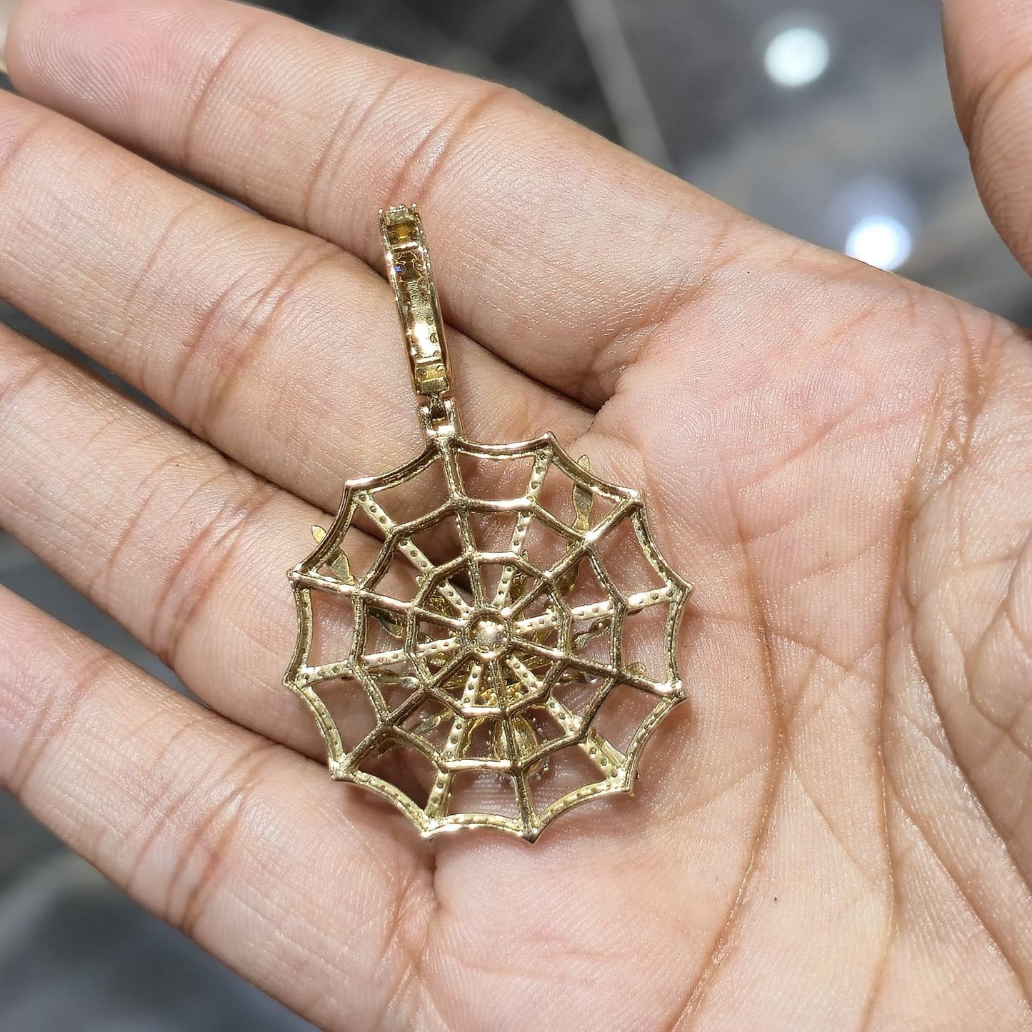 10k Solid Gold 1.87 Carat Spider Den Web Natural Diamond Pendant