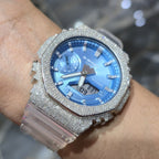 Casio G-Shock S2100  Iced Out Natural Diamond Watch 5CT | Blue Dial Clear Band