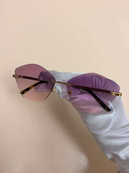 Cartier Panthere Rimless Sunglasses Purple/Pink Gradient Lens Authentic Full Set