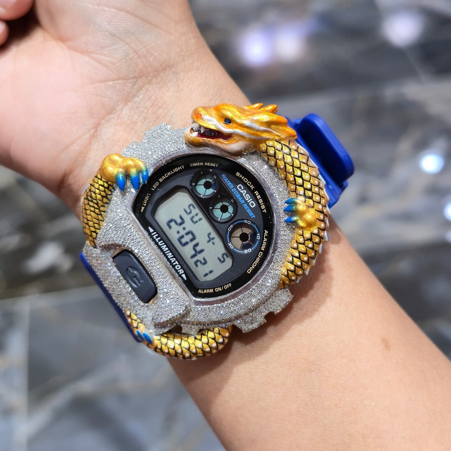 Casio G-Shock Dragon (Blue) 6900 Iced Out Diamond Watch 5 CTW
