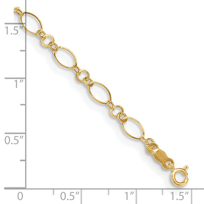 Real 14kt Yellow Gold Fancy Link 9in with 1in ext Anklet; 9 inch