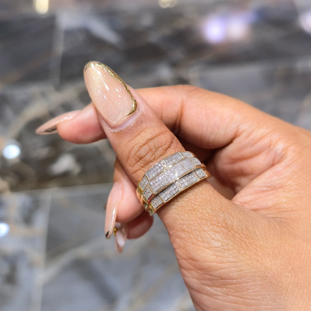 Mens Natural Diamond Ring 1/3 Ct Pave Set 10K Yellow Gold Cluster Geniune Ring.