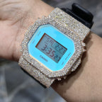 Blue Dial+ G-Shock DW-5600TL 5CT Natural Diamonds All Rose Bezel ICED OUT Watch
