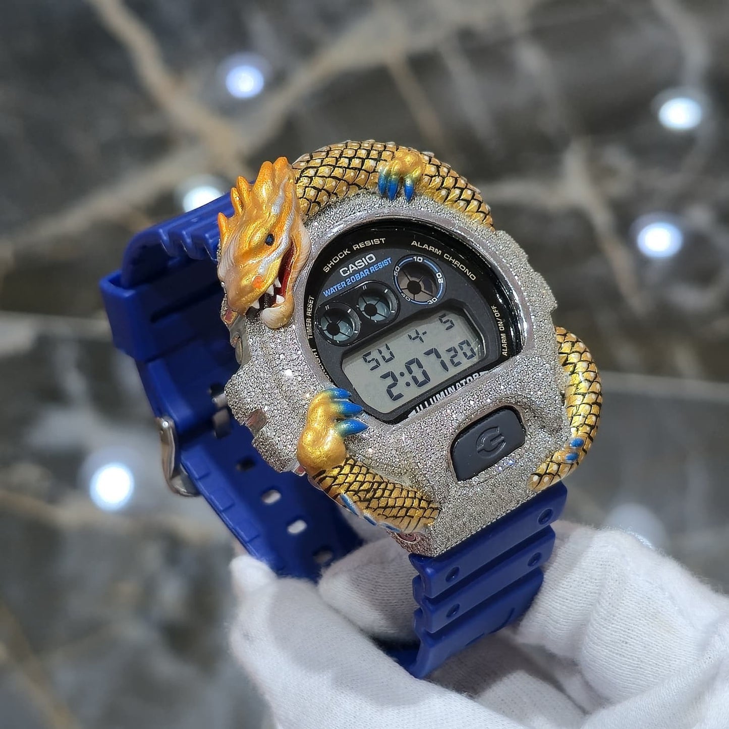 Casio G-Shock Dragon (Blue) 6900 Iced Out Diamond Watch 5 CTW