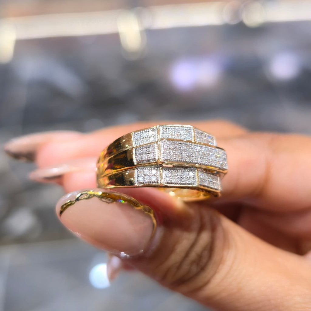 Mens Natural Diamond Ring 1/3 Ct Pave Set 10K Yellow Gold Cluster Geniune Ring.