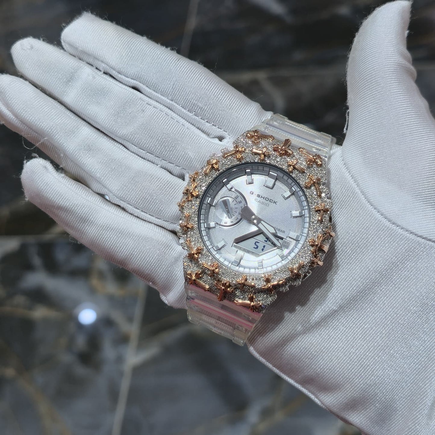Authentic Diamond G-SHOCK DW6900TR Watch Cross Bezel | 5.00 CTW Natural Diamonds