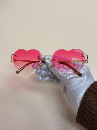Cartier Big C Rimless Heart Sunglasses Pink Gradient Lens Gold Frame Full Set.
