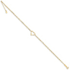 Real 14kt Yellow Gold Double Strand Heart 9in Plus 1in Ext Anklet; 9 inch