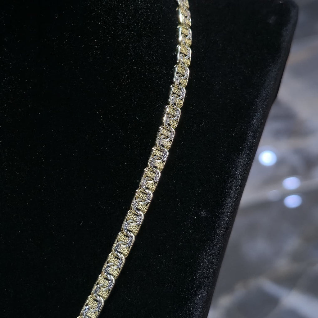 10K Yellow Gold Two Tone Heart Necklace Bracelet Set Greek Key Womens 17" 7" 5mm