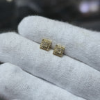 DEAL! 10K Gold Genuine Cluster Diamond Halo Square Studs Earrings 0.17ct 5 mm