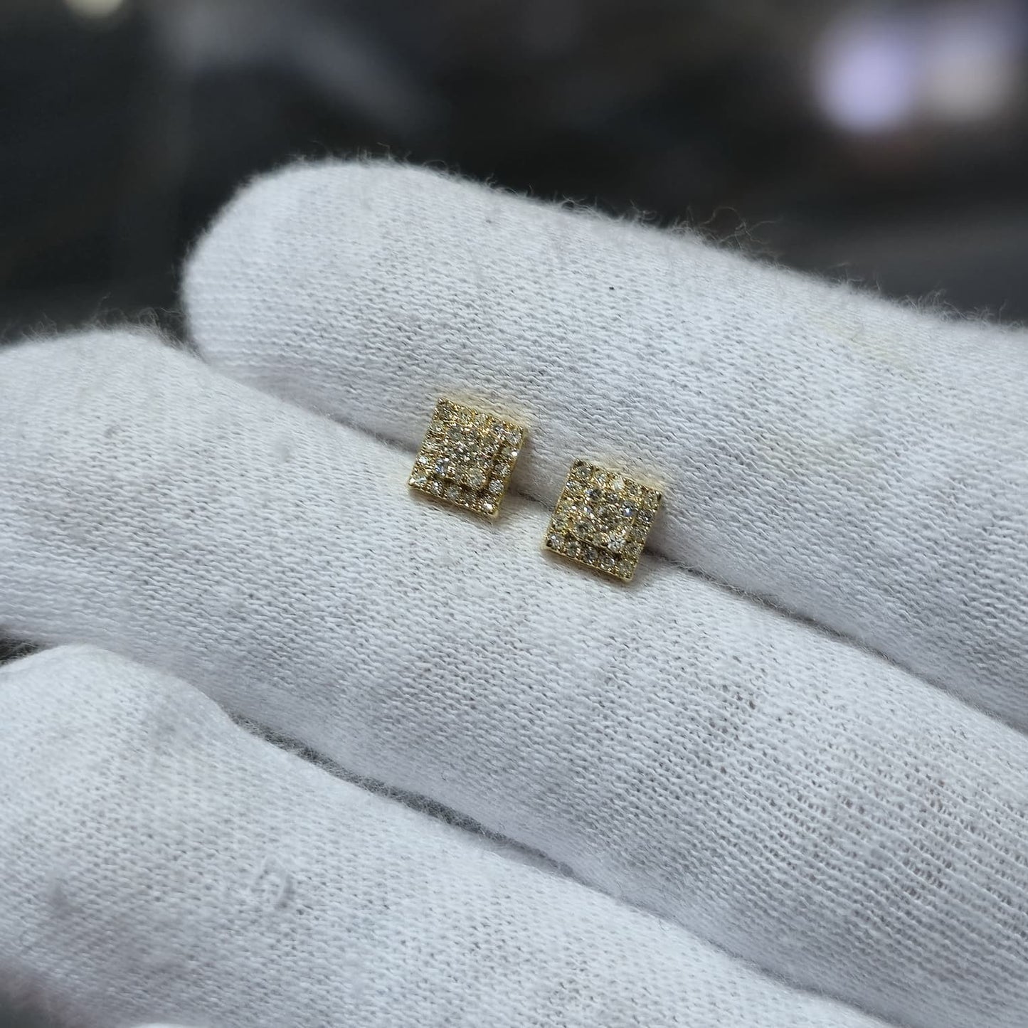 DEAL! 10K Gold Genuine Cluster Diamond Halo Square Studs Earrings 0.17ct 5 mm