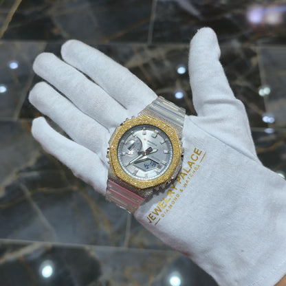 Casio G-Shock S2100  Iced Out Natural Diamond Watch 5CT | Silver Dial Clear Band