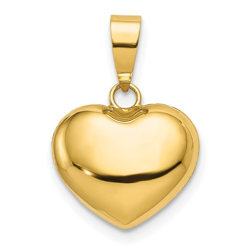 14K Yellow Gold Polished 3-D Puffed Heart Charm Tiny Small for Her 1/4" tall