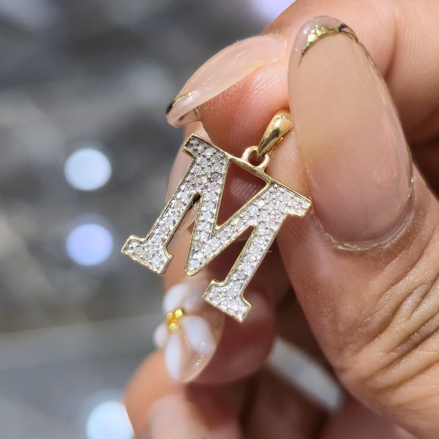 DEAL!!! 0.11CTW Natural Diamond "M" Letter Pendant 10K Yellow Gold Initial Charm
