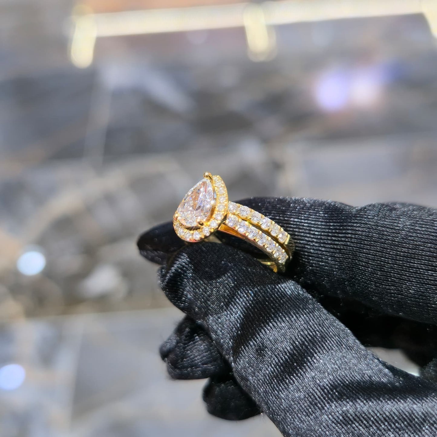 10K Yellow Gold Lab Grown Diamond Pear Halo Bridal Ring Set 2.00 ctw Women