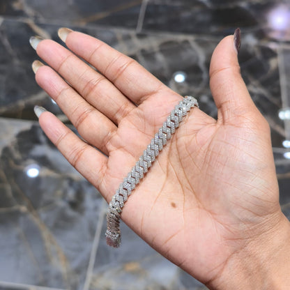 8MM 925 Silver 27.63g 4.82CTW Natural Round Diamond Cuban Link Bracelet