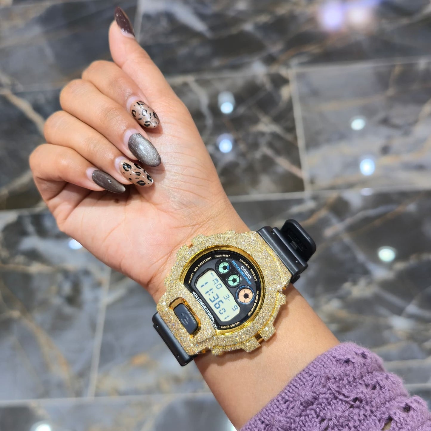 Casio G-Shock 6900 Yellow Iced Out Natural Diamond Watch 5CT