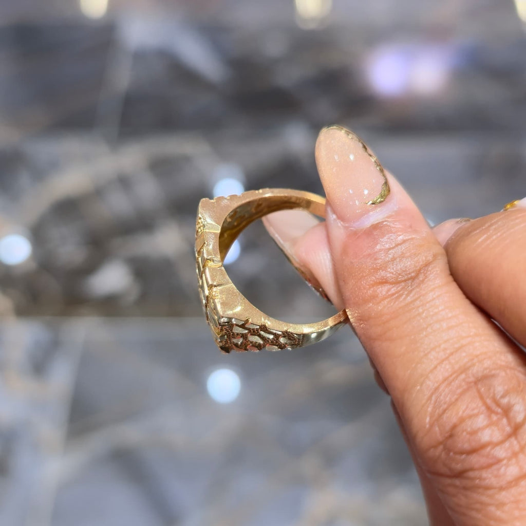 Extra Large Square Dome Nugget Ring Solid Real 10K Yellow Gold All Sizes
