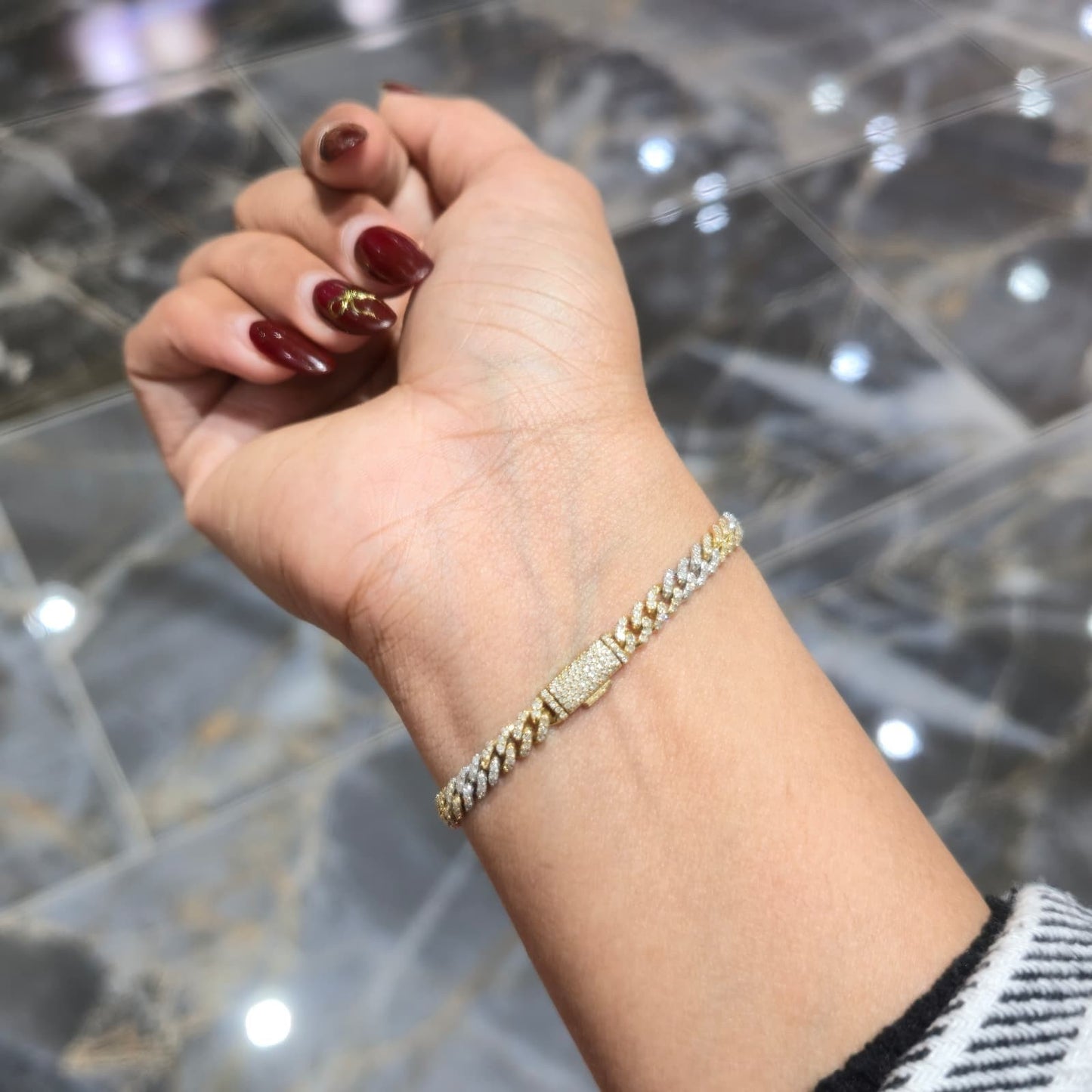 Natural Diamond Cuban Bracelet 10K Two Tone Gold 5mm 1.47ctw Box Clasp 6"