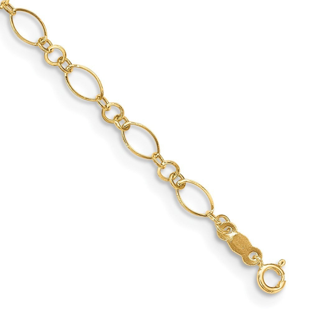 Real 14kt Yellow Gold Fancy Link 9in with 1in ext Anklet; 9 inch