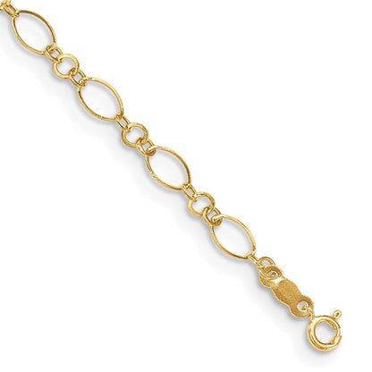 Real 14kt Yellow Gold Fancy Link 9in with 1in ext Anklet; 9 inch