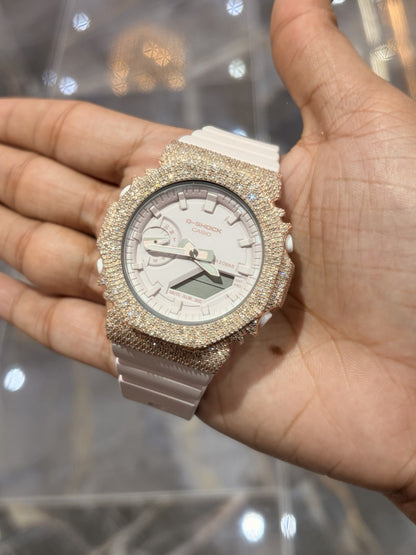 Casio G-Shock Pink S2100BA Iced Out Diamond Watch 5CT