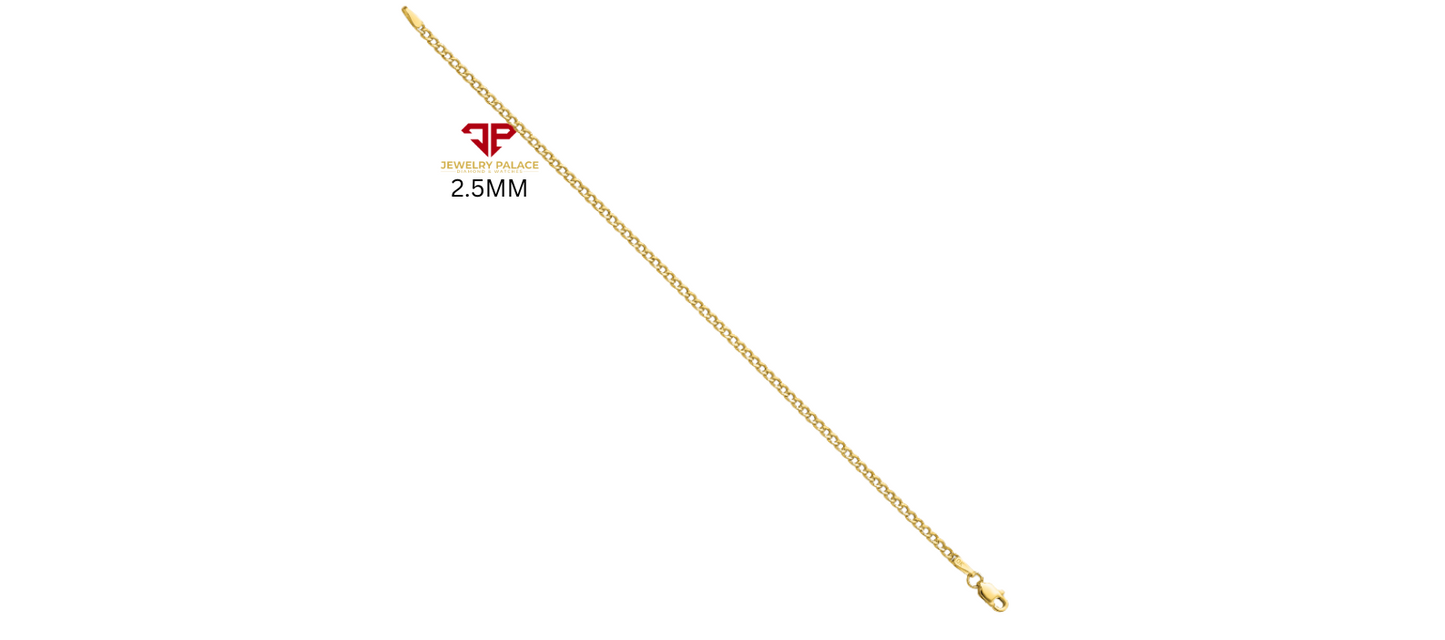 10K Yellow Gold Solid 2mm-6.5mm Curb Cuban Chain Link Necklace Bracelet 7"- 26"