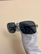Cartier Big C Rimless Sunglasses Silver Frame Grey Lens Authentic w/ Box & Full
