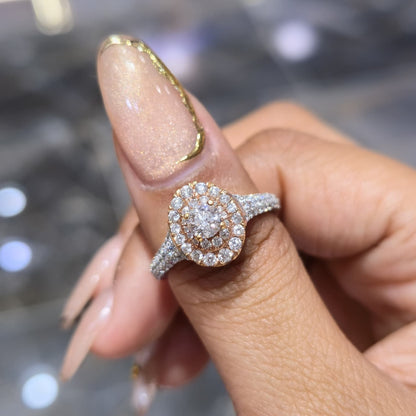 14K Two Tone Rose Gold Halo Diamond Engagement Ring 1.25 CTW Round SI F-G