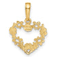 14K Yellow Gold Polished Floral Border Heart Pendant approx 1/2"