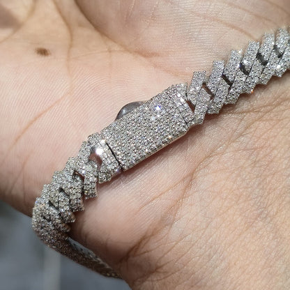 8MM 925 Silver 27.63g 4.82CTW Natural Round Diamond Cuban Link Bracelet