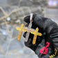 Real 10K Solid Yellow Gold Diamond Triple Cross Charm Pendant