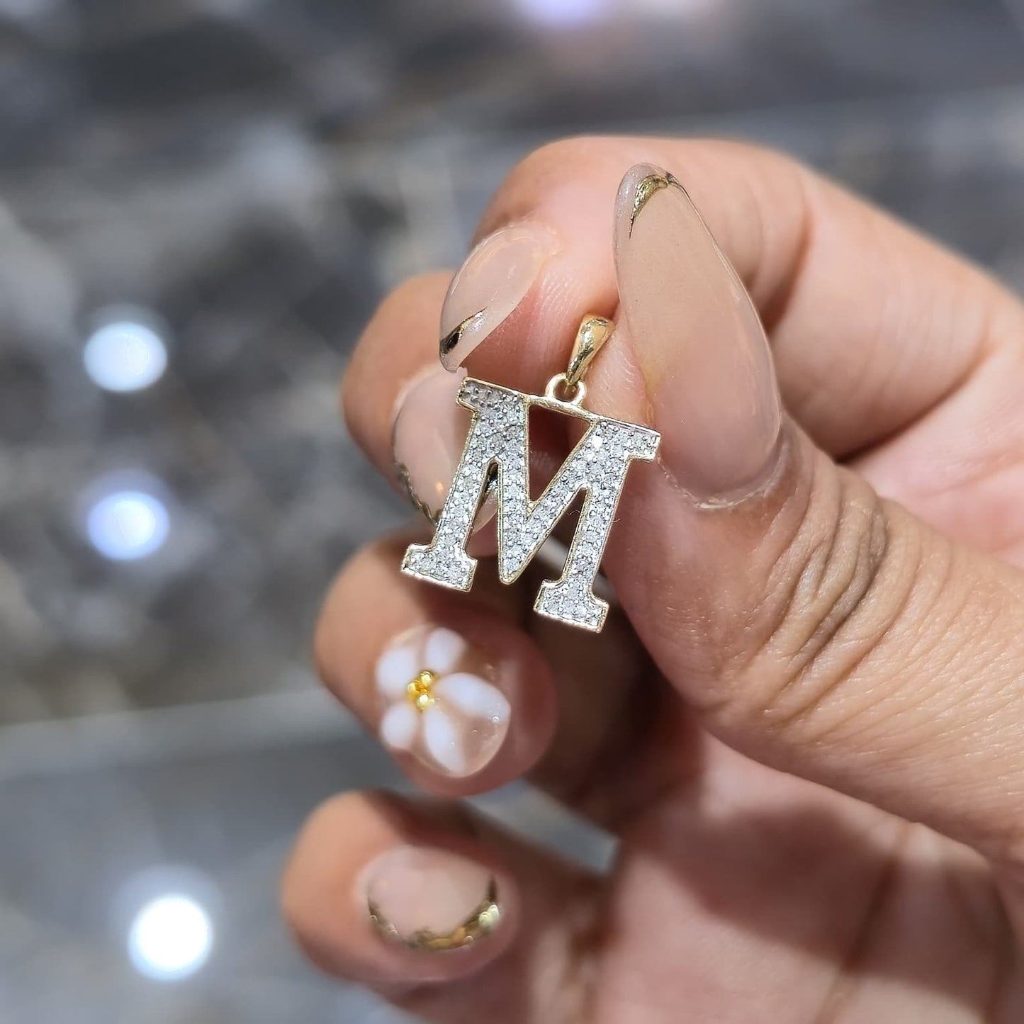 DEAL!!! 0.11CTW Natural Diamond "M" Letter Pendant 10K Yellow Gold Initial Charm
