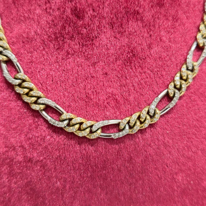 5MM 10K Two Tone Gold Figaro Chain 4.31CT Natural Diamond 20” White Yellow