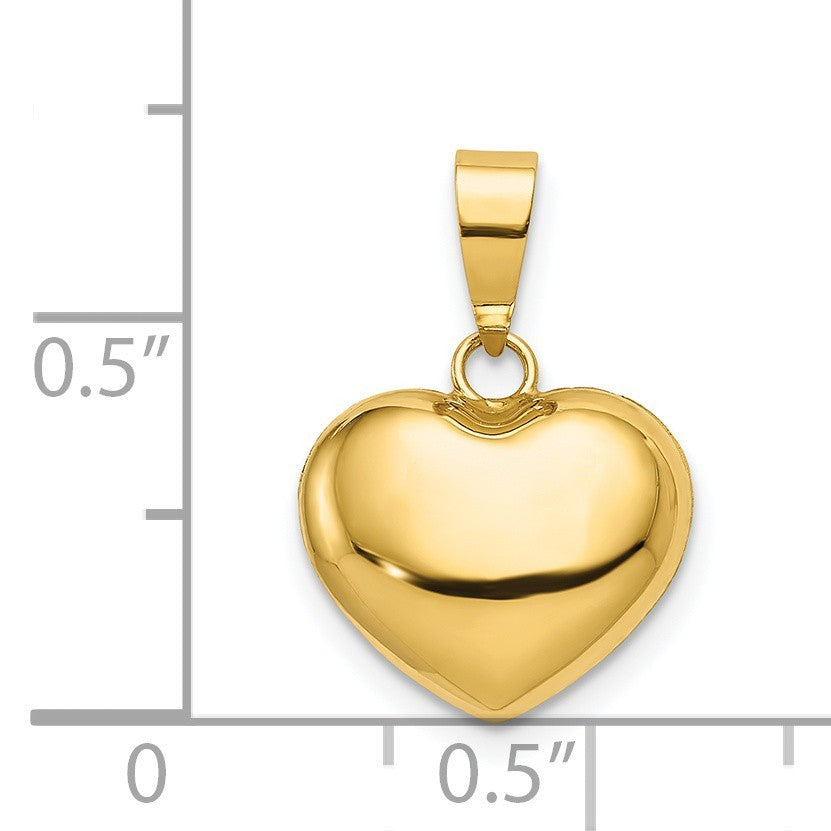 14K Yellow Gold Polished 3-D Puffed Heart Charm Tiny Small for Her 1/4" tall