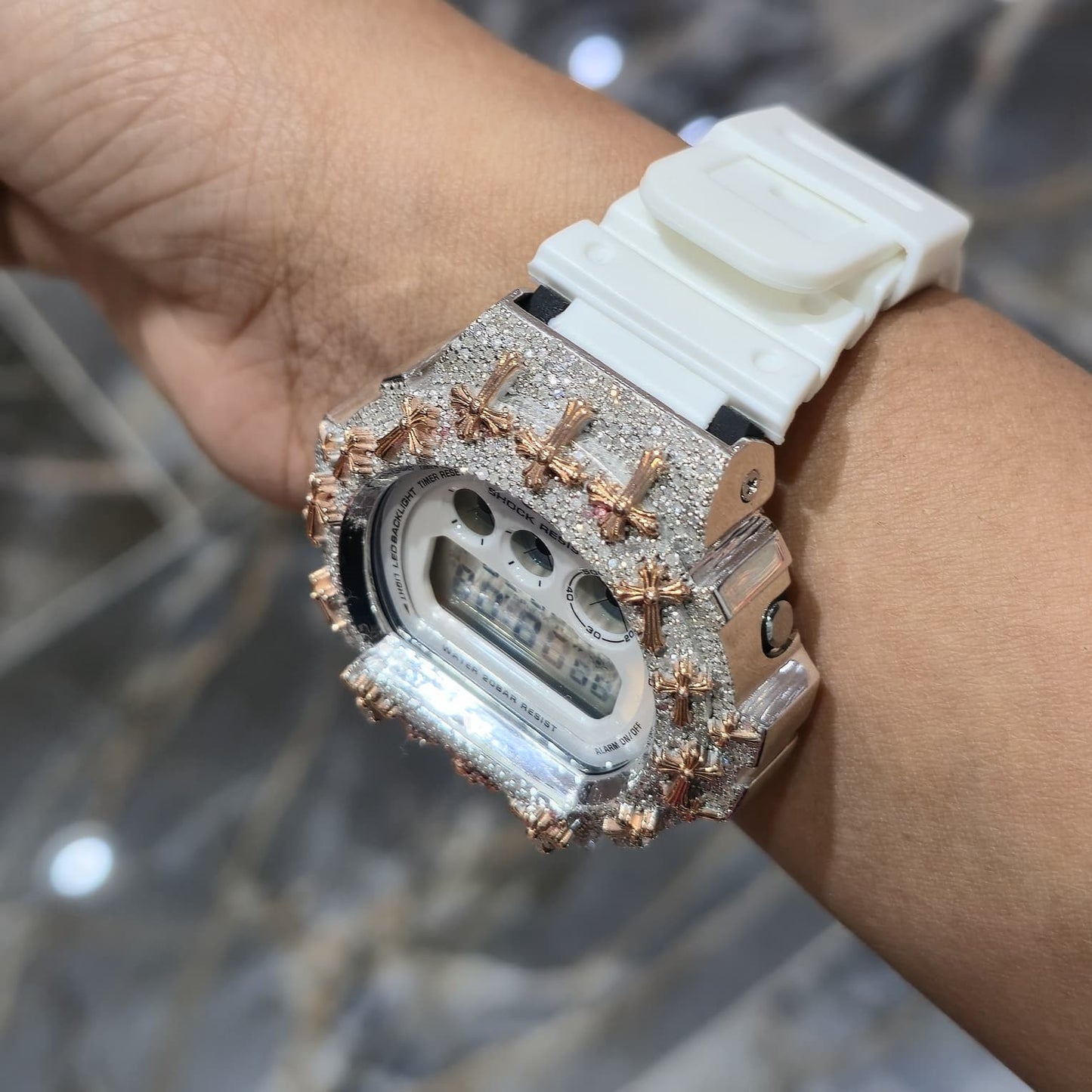 Authentic Diamond G-SHOCK DW6900TR Watch Cross Bezel | 5.00 CTW Natural Diamonds