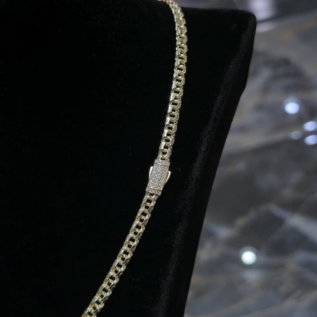 10K Yellow Gold Chino Link Chain Necklace Bracelet Set Mens 20" 7" 5mm CZ Clasp