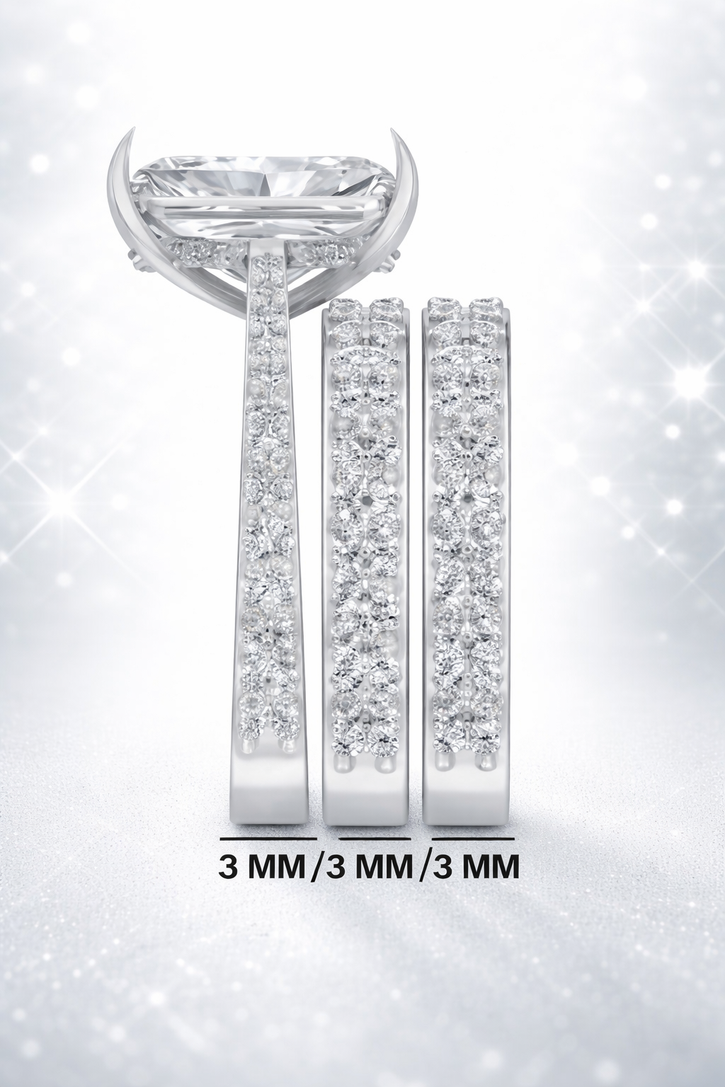 11.49CT Radiant Lab Grown Diamond Ring Set E VVS2 | 14K White Gold | Hidden Halo